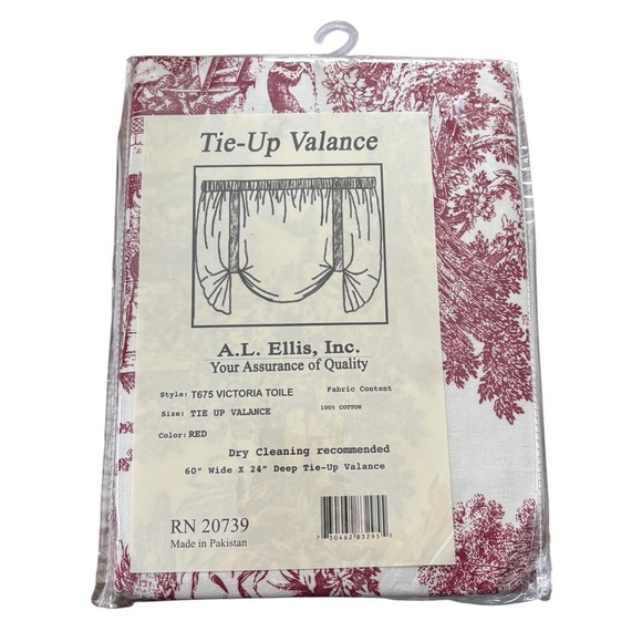 NWT Vintage A.L. Ellis Inc. Tie-Up Valance Victoria Toile Red 60” Wide 24” Deep - Picture 1 of 2